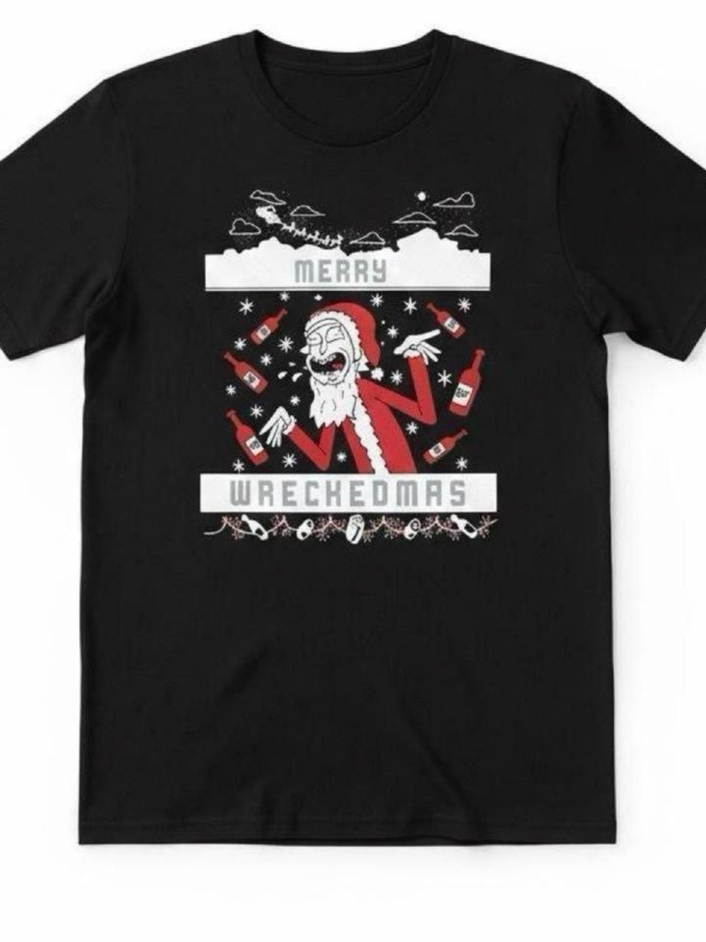 Ripple Junction Black Merry Wrechedmas Graphic Tee - Red and White Print